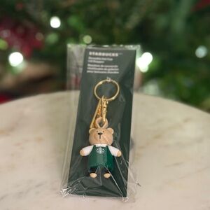 Starbucks Bearista Bear Green Apron Hot Cup Plug Keychain